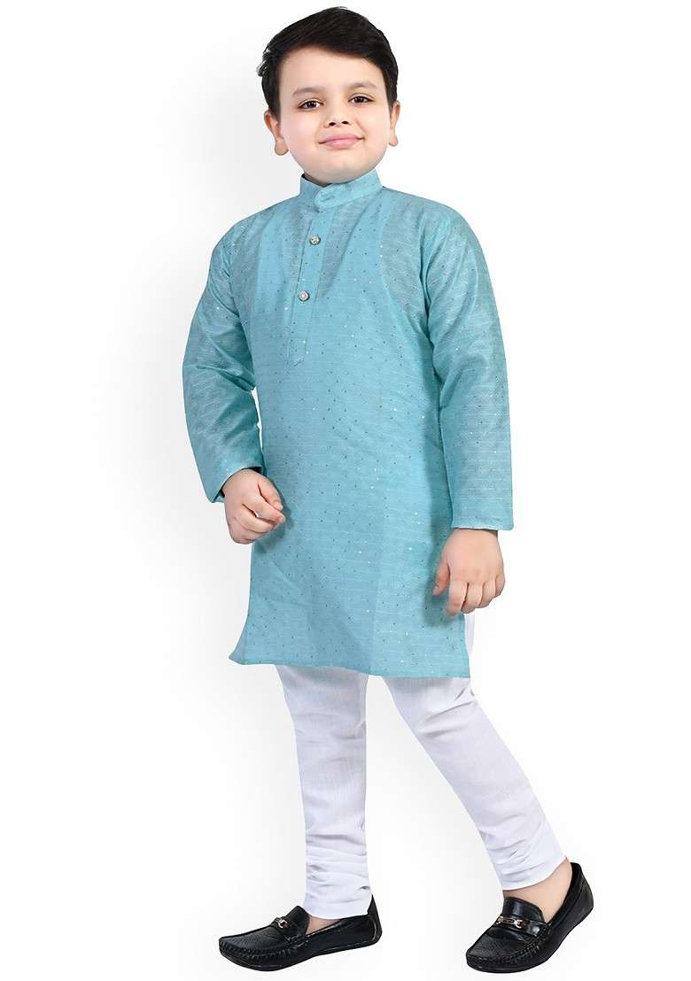 Boys Floral Embroidered Regular Sequinned Kurta With Pyjamas - Indya