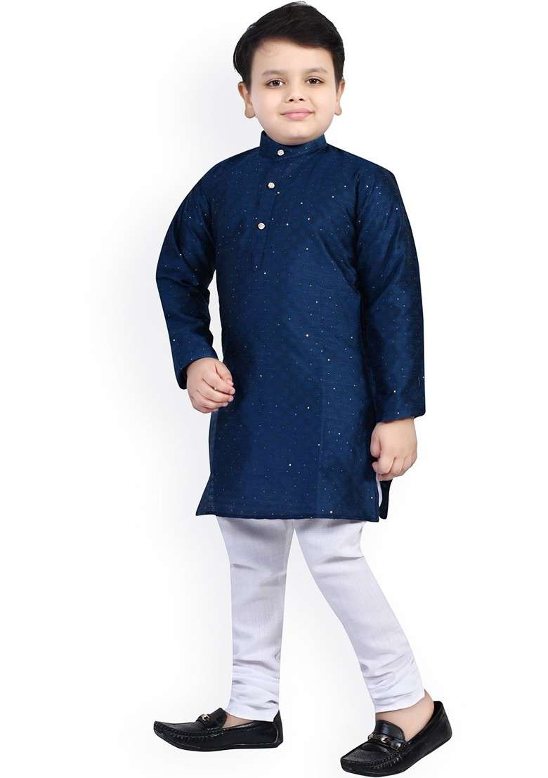 Boys Floral Embroidered Regular Sequinned Kurta With Pyjamas - Indya
