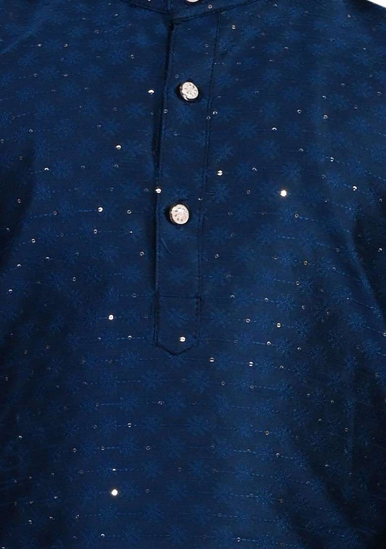 Boys Floral Embroidered Regular Sequinned Kurta With Pyjamas - Indya
