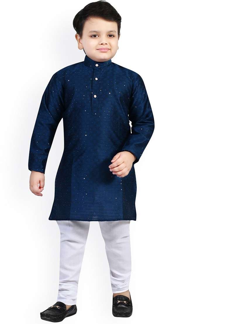 Boys Floral Embroidered Regular Sequinned Kurta With Pyjamas - Indya