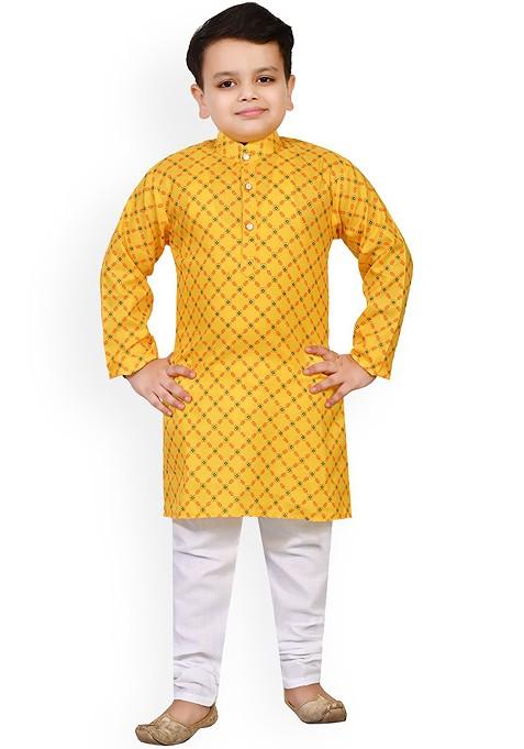 Boys Ethnic Motifs Printed Regular Kurta With Churidar — view on Indya