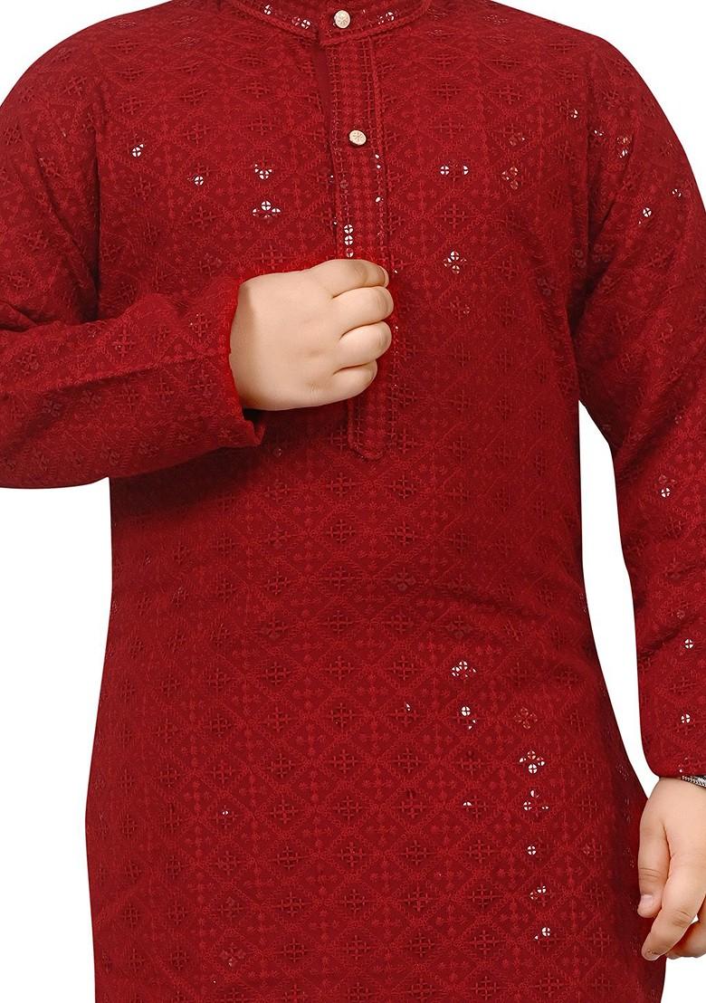 Boys Geometric Embroidered Regular Sequinned Kurta With Churidar - Indya