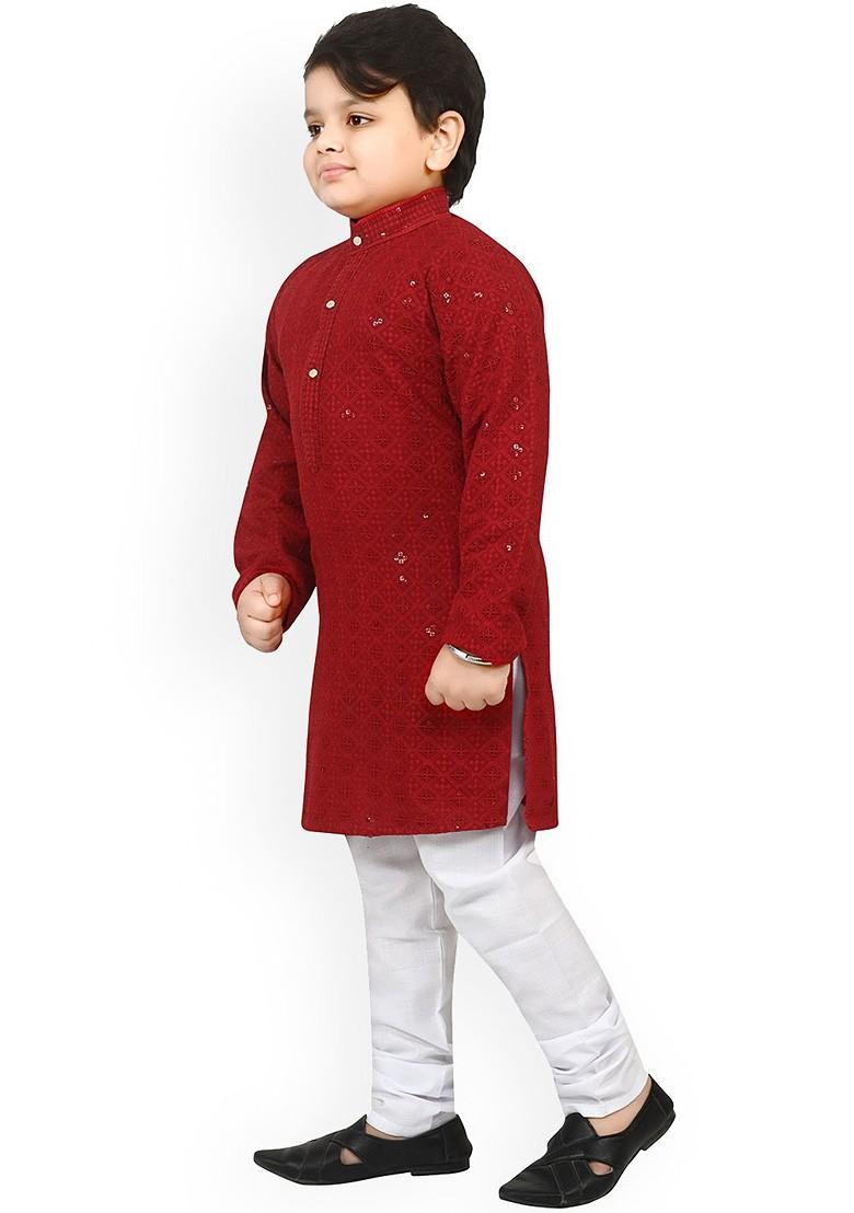 Boys Geometric Embroidered Regular Sequinned Kurta With Churidar - Indya
