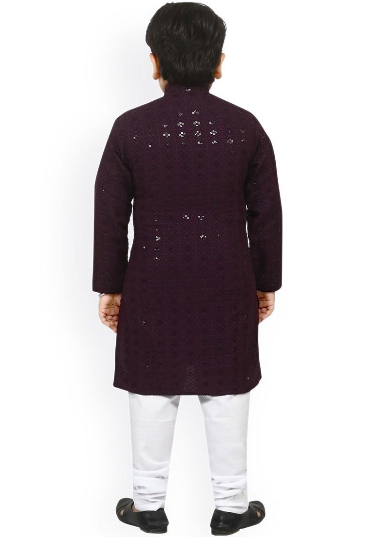 Boys Floral Embroidered Regular Sequinned Kurta With Churidar - Indya