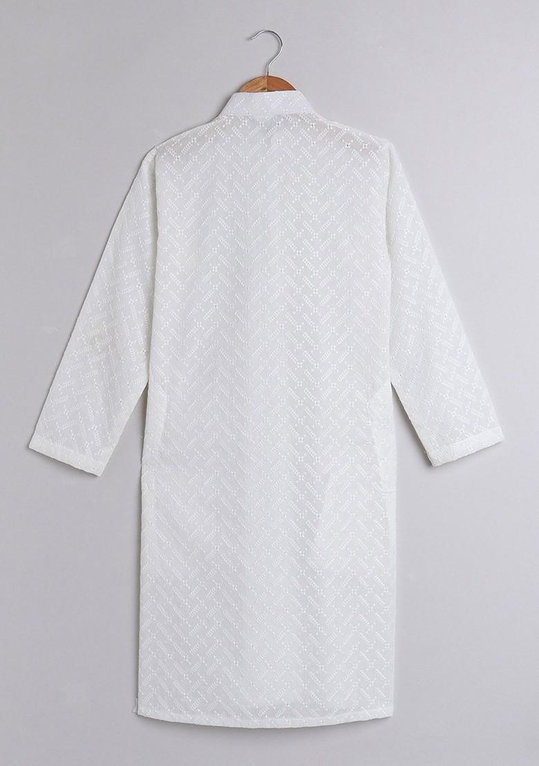 Boys Floral Embroidered Regular Chikankari Pure Cotton Kurta With Pyjamas - Indya