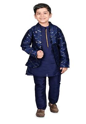 Boys Mandarin Collar Regular Kurta With Trousers And Jacket