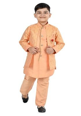Boys Ethnic Motifs Printed Mandarin Collar Straight Kurta With Trousers