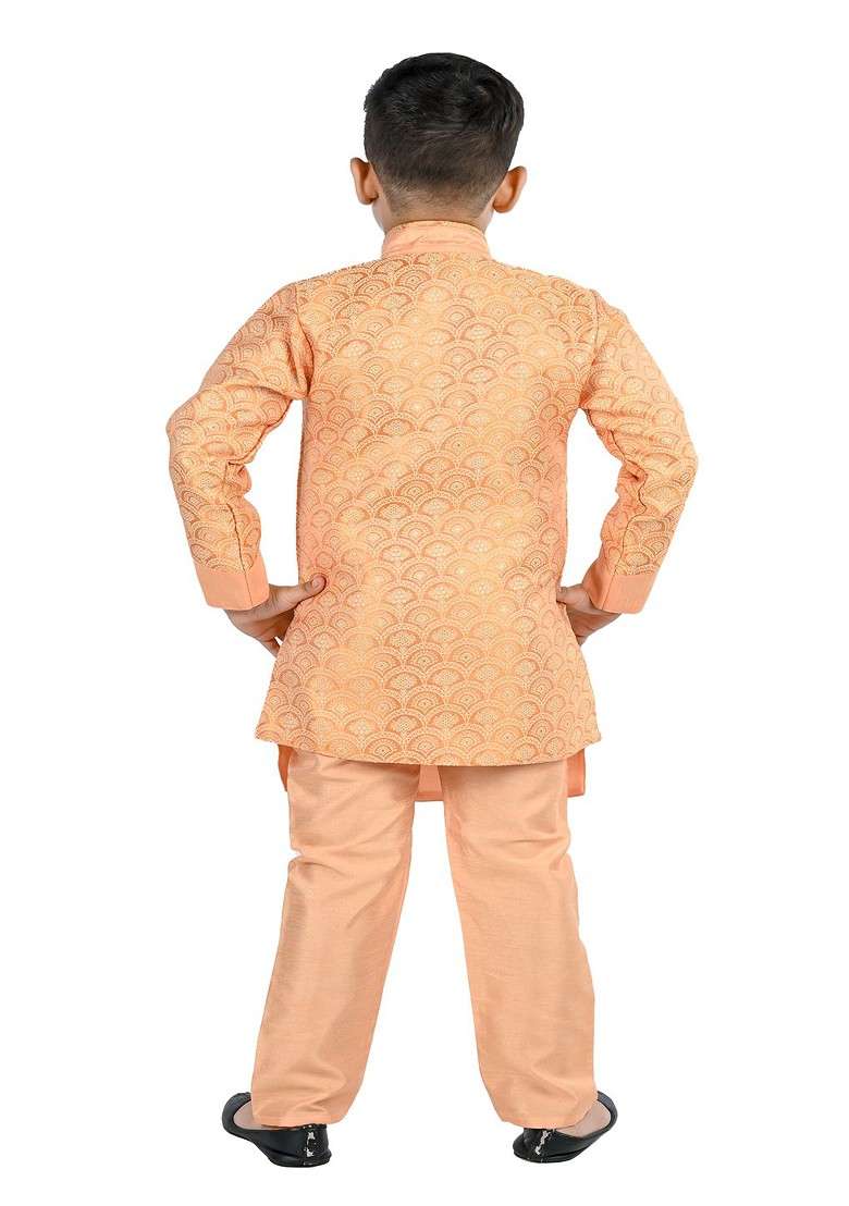 Boys Ethnic Motifs Printed Mandarin Collar Straight Kurta With Trousers - Indya