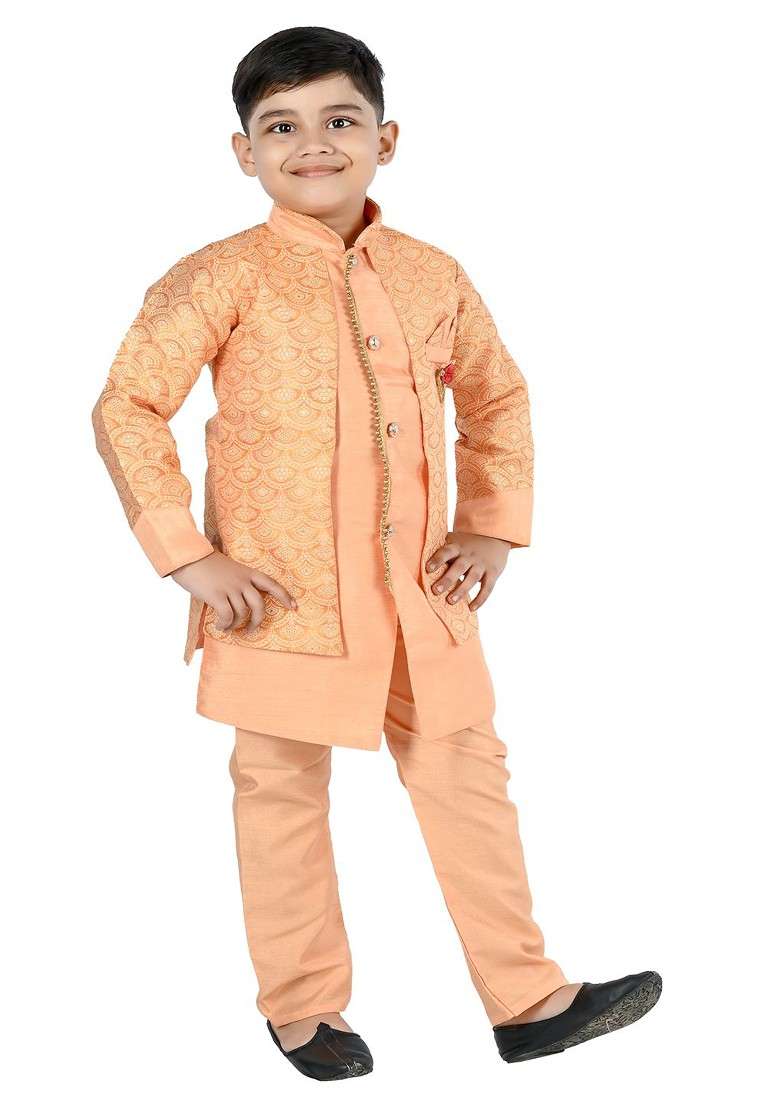 Boys Ethnic Motifs Printed Mandarin Collar Straight Kurta With Trousers - Indya