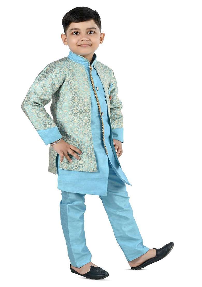 Boys Turquoise Blue Regular Kurta With Trousers - Indya