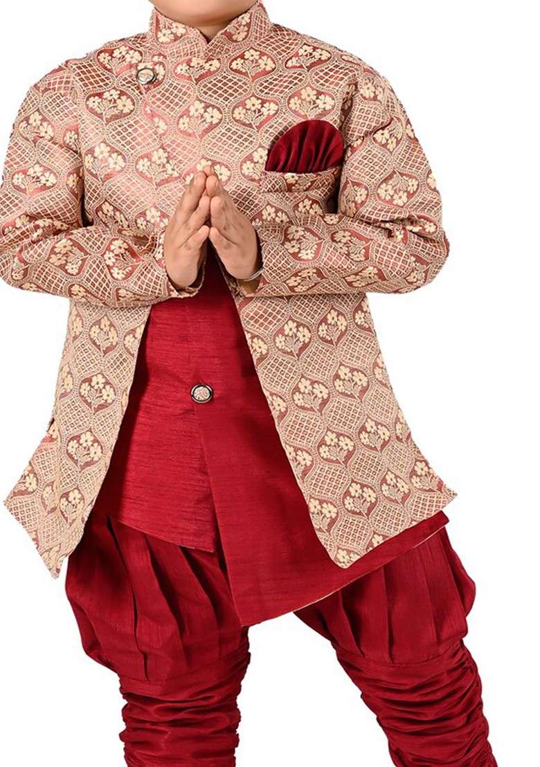 Boys Ethnic Motifs Mandarin Collar Long Sleeves Kurta With Pyjamas - Indya