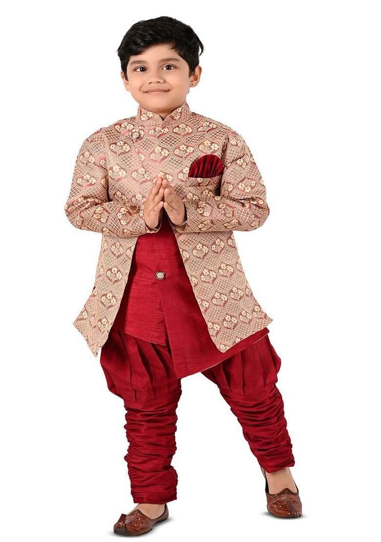 Boys Ethnic Motifs Mandarin Collar Long Sleeves Kurta With Pyjamas - Indya