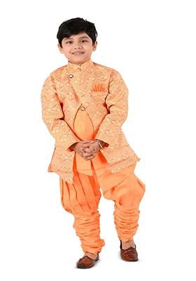 Boys Ethnic Motifs Mandarin Collar Long Sleeves Kurta With Churidar