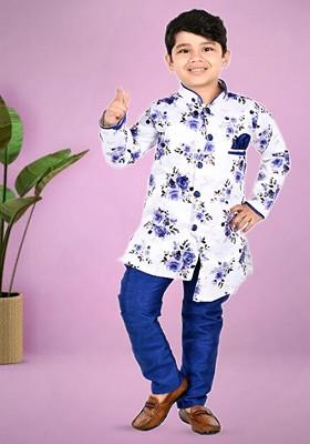 Blue Floral Printed Regular Kurta With Churidar