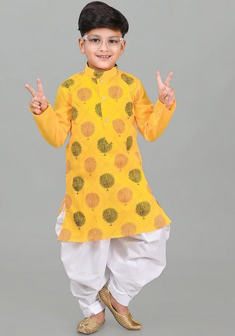 Boys Floral Printed Regular Kurta With Patiala Set — view on Indya