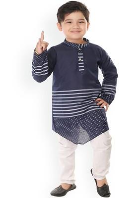 Boys Striped Pure Cotton Kurta With Trousers