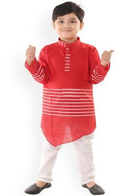 Boys Striped Pure Cotton Kurta With Trousers