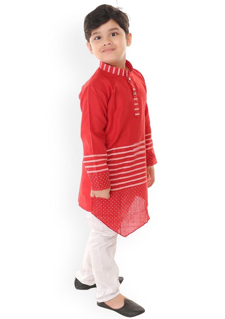 Boys Striped Pure Cotton Kurta With Trousers - Indya