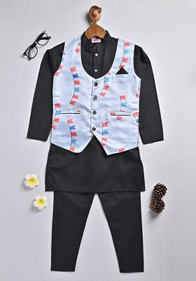 Boys Pure Cotton Kurta And Pyjamas With Waistcoat