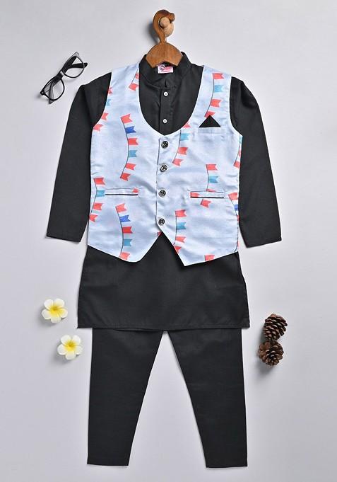Boys Pure Cotton Kurta And Pyjamas With Waistcoat
