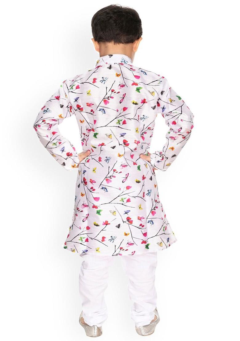 Boys Floral Printed Kurta With Churidar - Indya