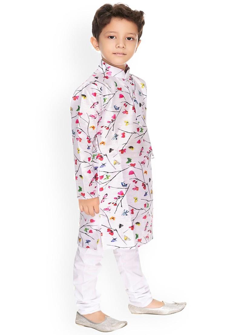 Boys Floral Printed Kurta With Churidar - Indya