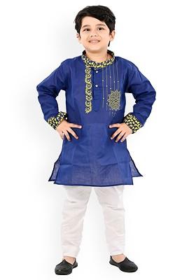 Boys Ethnic Motifs Printed Pure Cotton Straight Kurta With Pyjamas