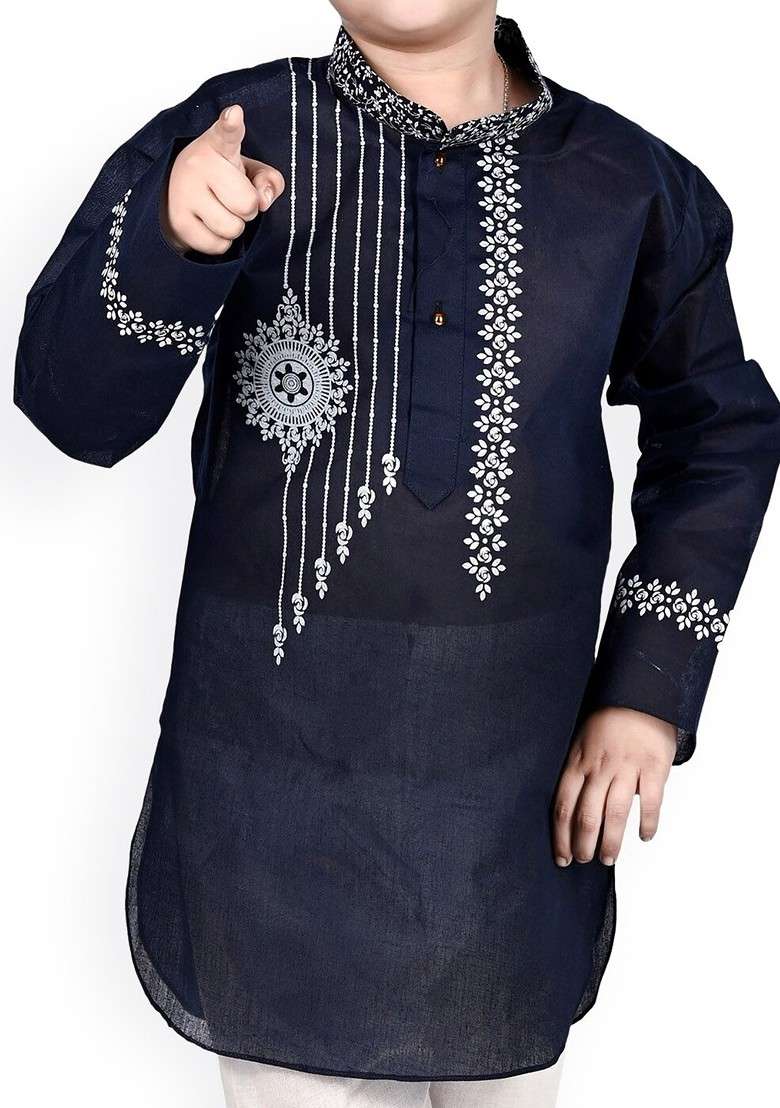 Boys Ethnic Motifs Printed Straight Pure Cotton Kurta With Trousers - Indya