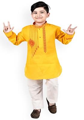 Boys Ethnic Motifs Printed Straight Pure Cotton Kurta With Trousers