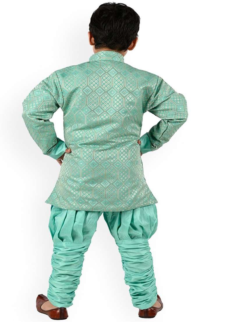 Boys Ethnic Motifs Woven Design Zari Kurta With Churidar - Indya
