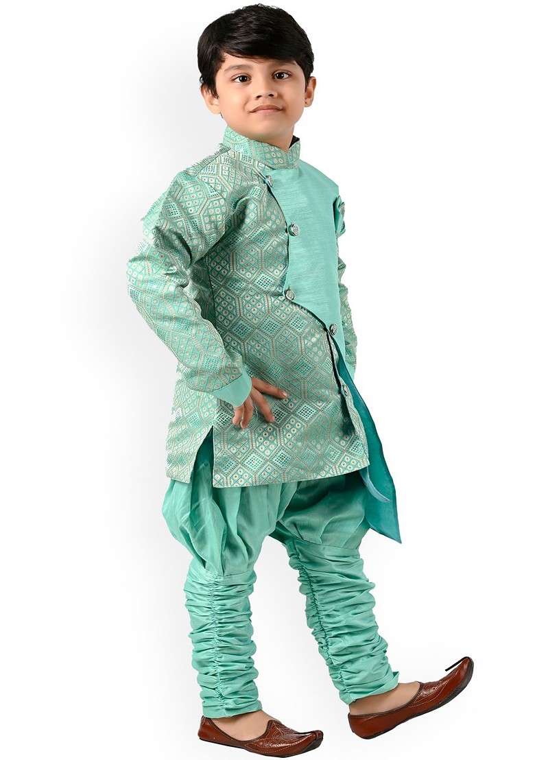 Boys Ethnic Motifs Woven Design Zari Kurta With Churidar - Indya