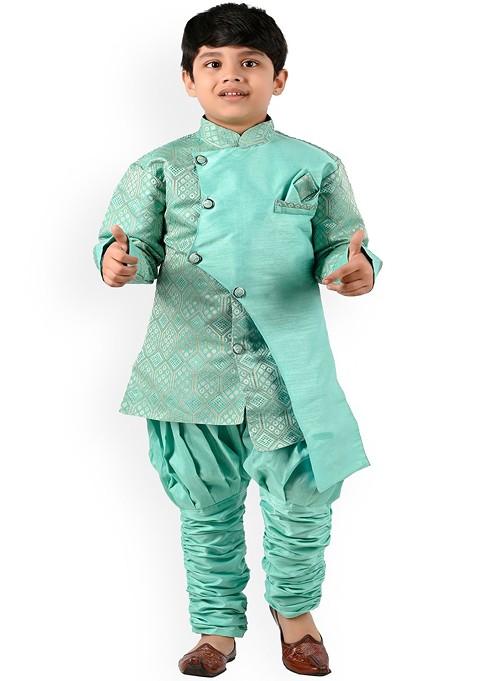 Boys Ethnic Motifs Woven Design Zari Kurta With Churidar — view on Indya