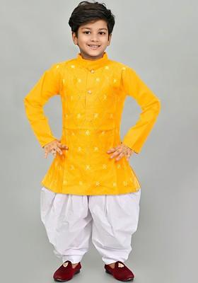 Boys Ethnic Embroidered Regular Sequinned Kurta With Patiala