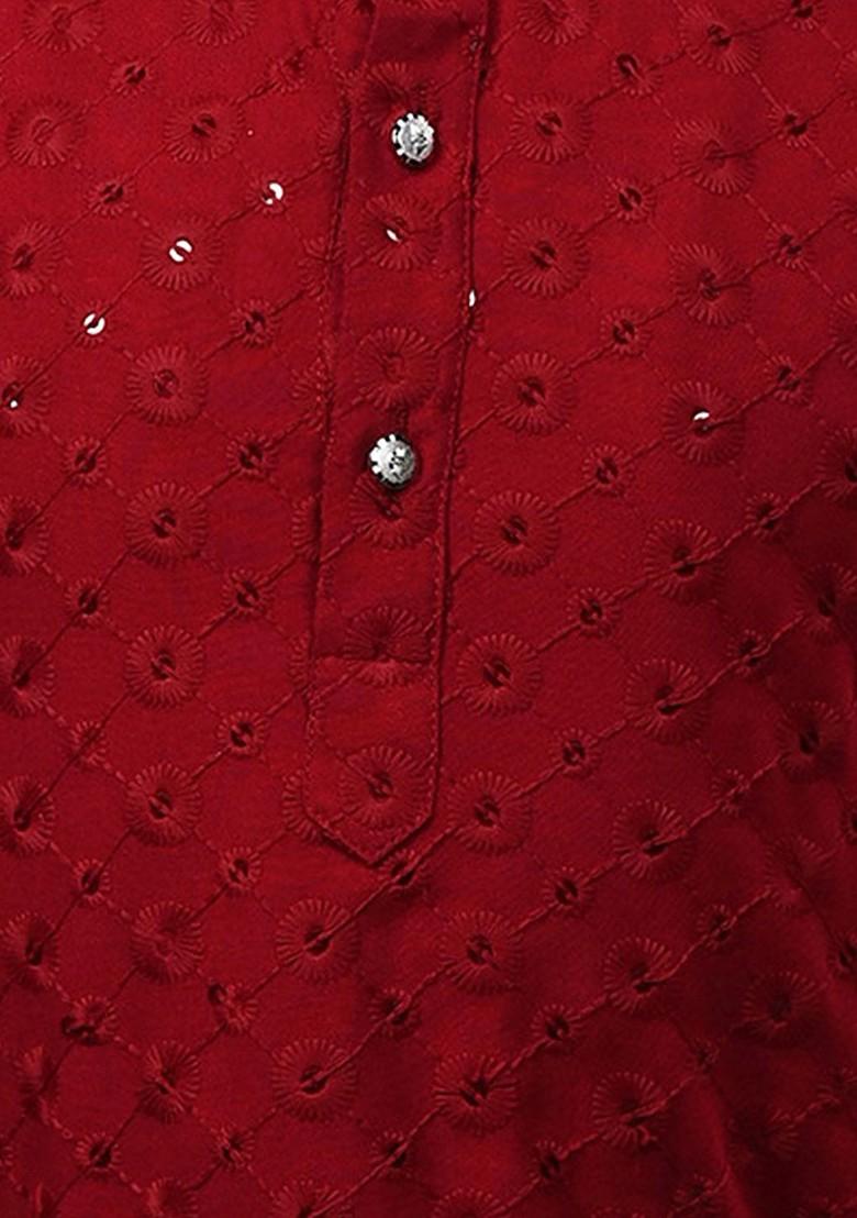 Boys Ethnic Motifs Embroidered Straight Mandarin Collar Thread Work Kurta And Pyjama - Indya