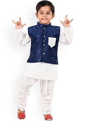 Boys Embroidered Regular Sequinned Kurta With Pyjamas