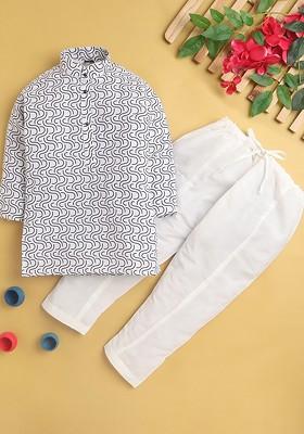 Boys Abstract Printed Band Collar Kurta With Pyjamas