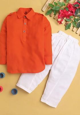 Boys Shirt Collar Long Sleeve Kurta Set