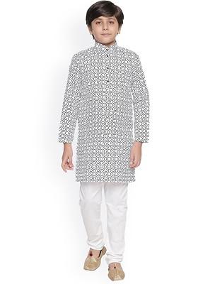 Boys Abstract Printed Mandarin Collar Kurta With Pyjamas