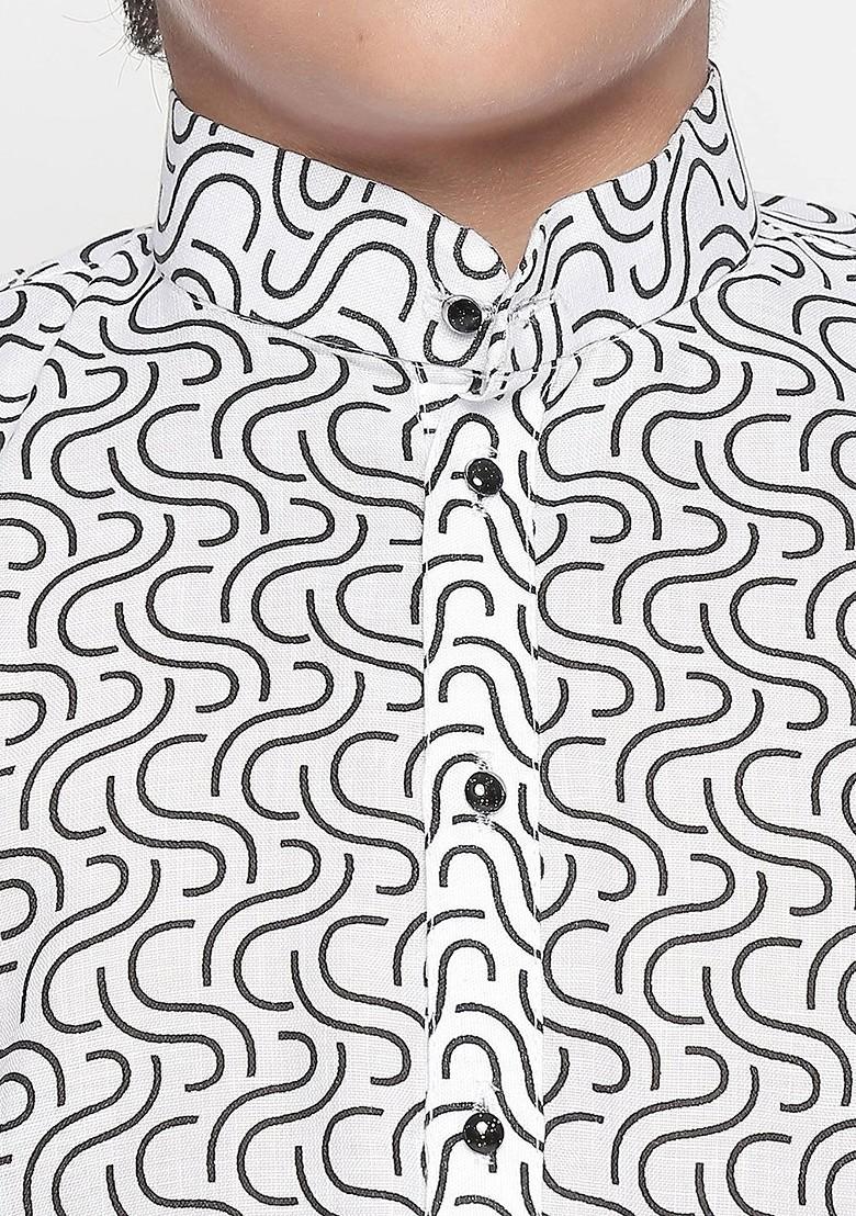 Boys Abstract Printed Mandarin Collar Kurta With Pyjamas - Indya