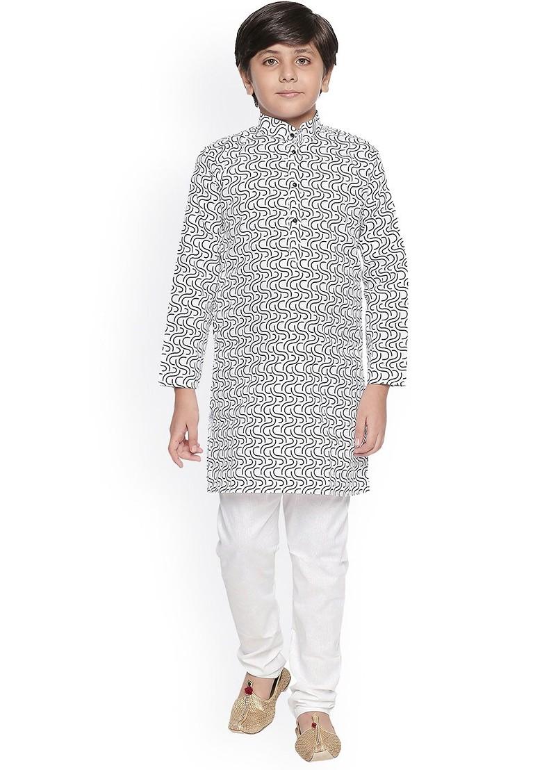 Boys Abstract Printed Mandarin Collar Kurta With Pyjamas - Indya