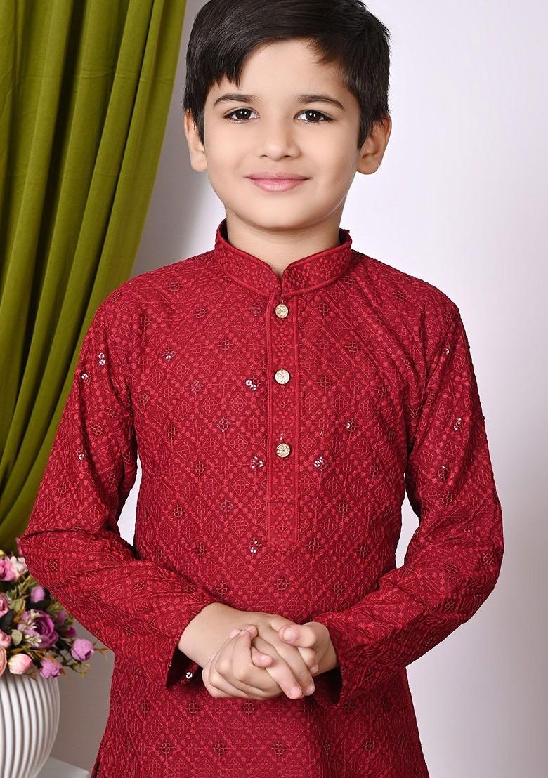Boys Embroidered Regular Sequinned Kurta With Patiala - Indya