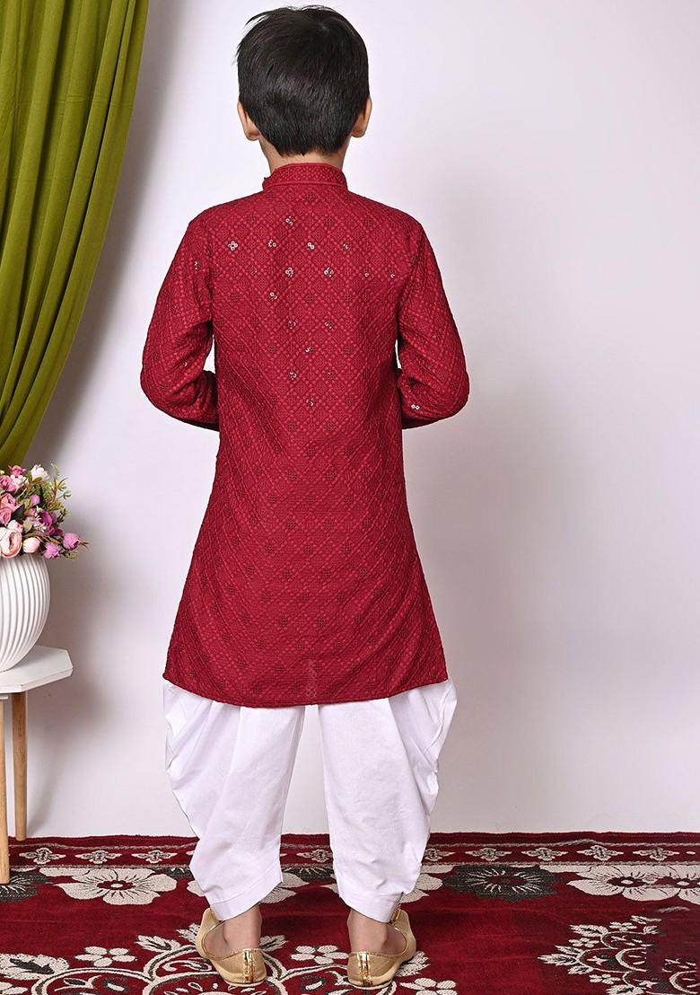 Boys Embroidered Regular Sequinned Kurta With Patiala - Indya