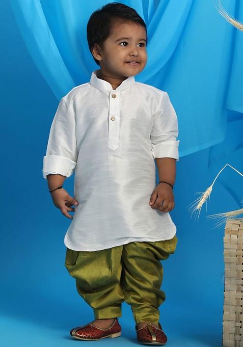 Boys White Kurta With Dhoti Pants — view on Indya