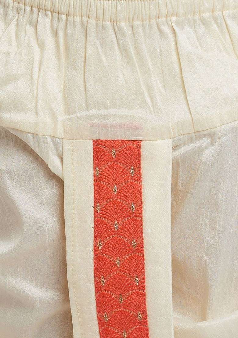 Boys Geometric Woven Design Silk Cotton Straight Kurta With Dhoti Pants - Indya