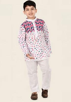 Boys Printed Regular Pure Cotton Kurta With Pyjamas