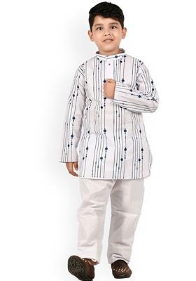 Boys Striped Printed Regular Pure Cotton Kurta With Pyjamas