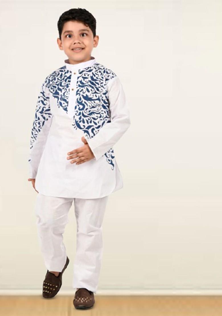Boys Ethnic Motifs Printed Regular Pure Cotton Kurta With Pyjamas - Indya