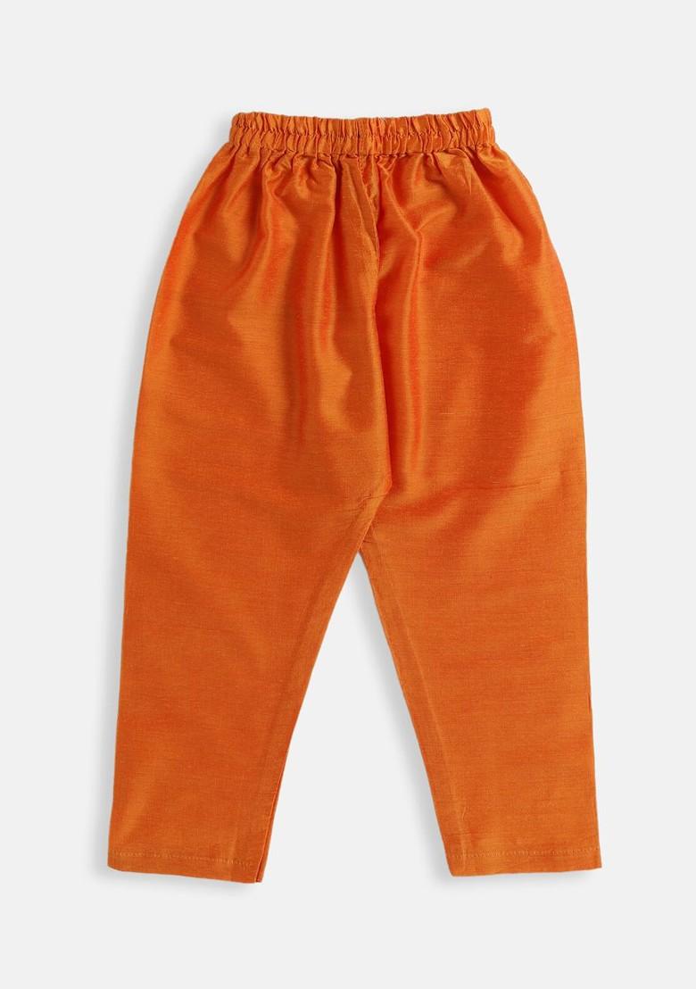 Boys Orange Ethnic Motifs Printed Regular Kurta With Pyjamas - Indya