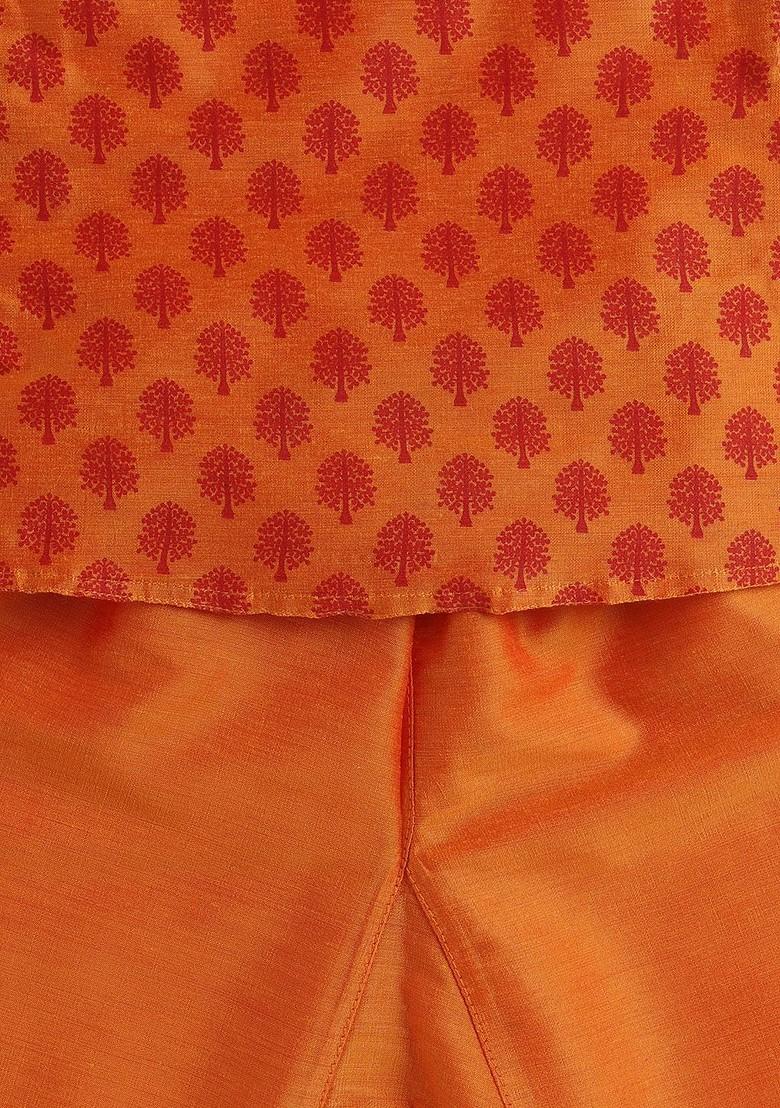 Boys Orange Ethnic Motifs Printed Regular Kurta With Pyjamas - Indya
