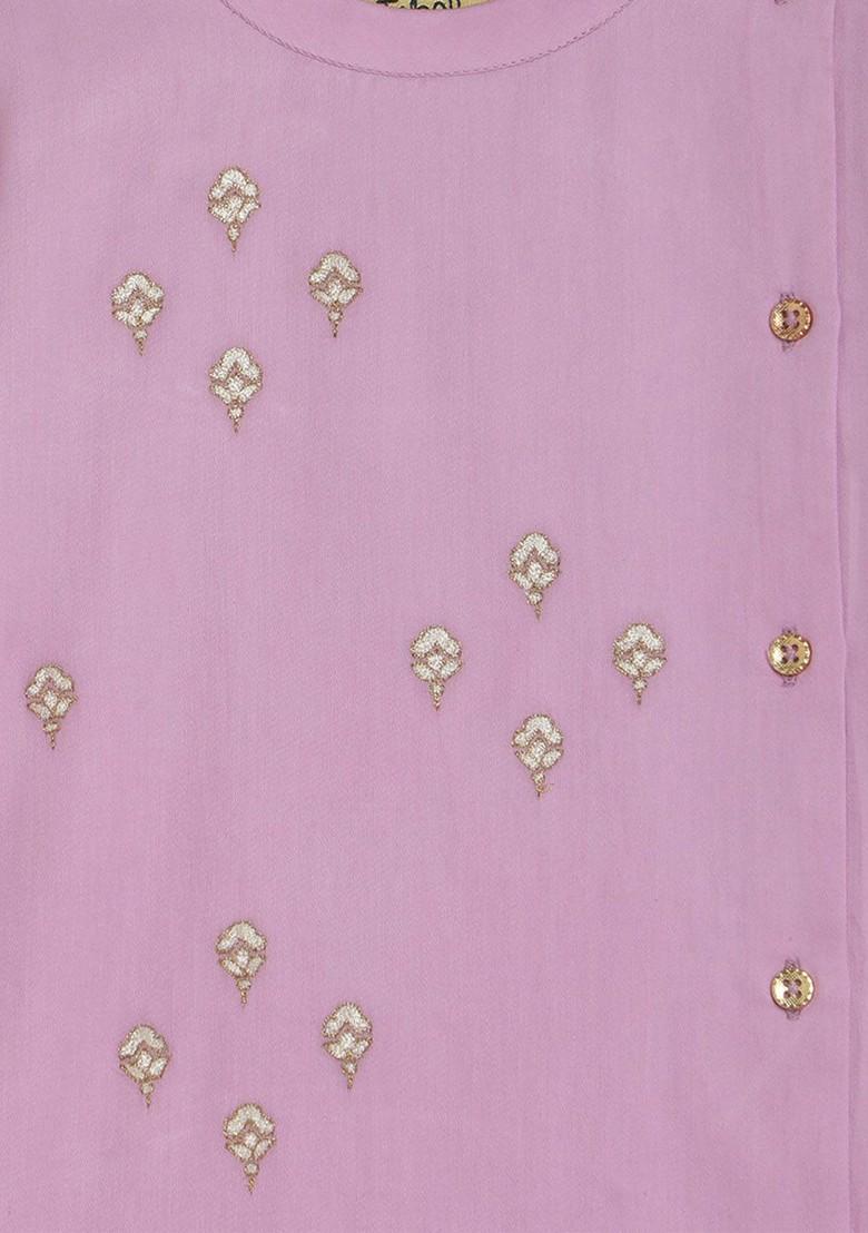 Boys Floral Embroidered Pure Cotton Kurta With Churidar - Indya